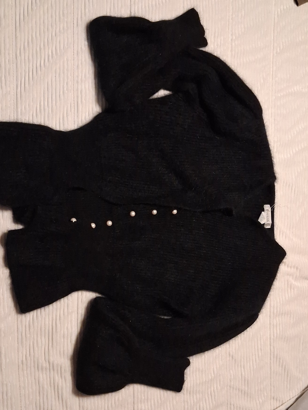 Black Angora V-Neck Button Front Sweater